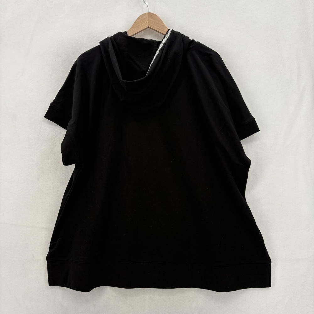 LIVI Lane Bryant Black Short-Sleeve Hooded Sweatshirt with White Trim, like NEW! - Picture 11 of 12